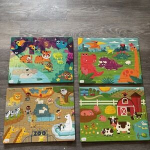 Chuckle & Roar 4 Tray Puzzles, Barn Yard Zoo Dinosaur Jungle Animals